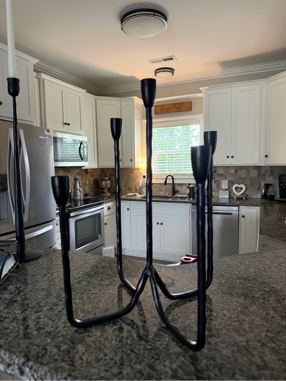 Modern Black Metal Candle Holder - 6-Arm Centerpiece